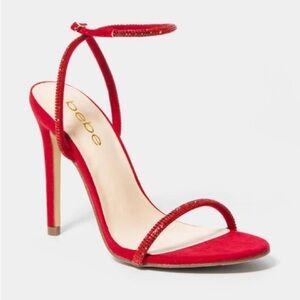 Bebe Rosalyn Red Thin Strap Dress Heel Sandal Size 6 Ankle Strap Stiletto